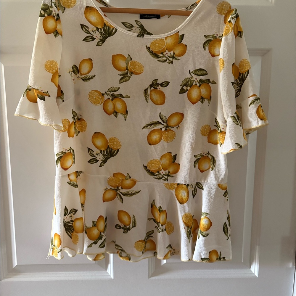 Lemon Print White Peplum Top